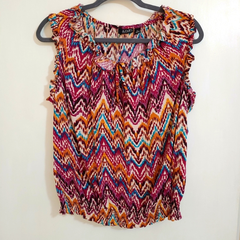A.N.A Sleeveless Top in Purple, Teal & Gold - Size Petite Large